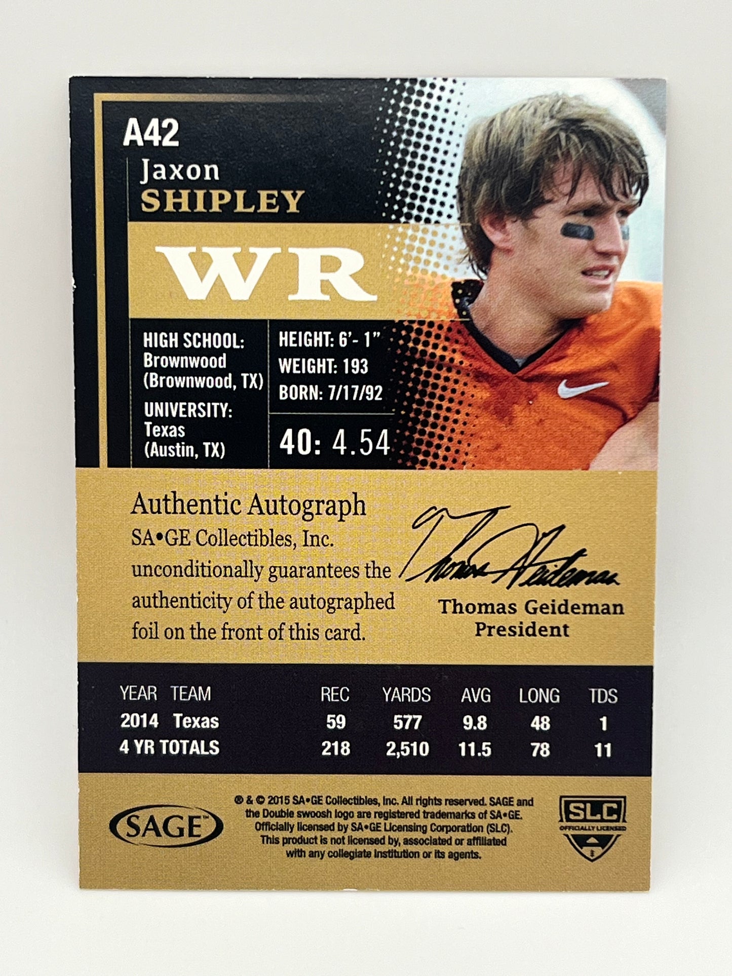 2015 Jaxon Shipley Rookie Autographed