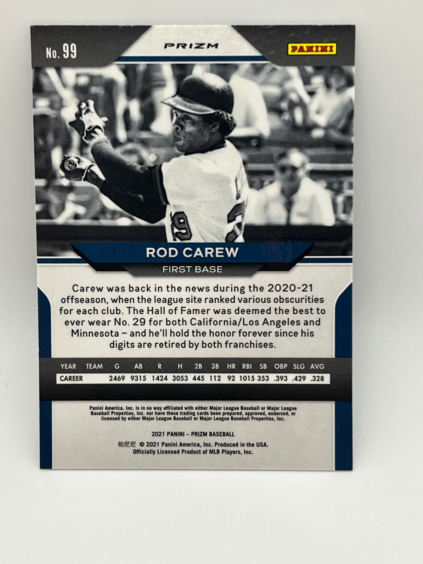 2021 Rod Carew Angels White Prizm Card