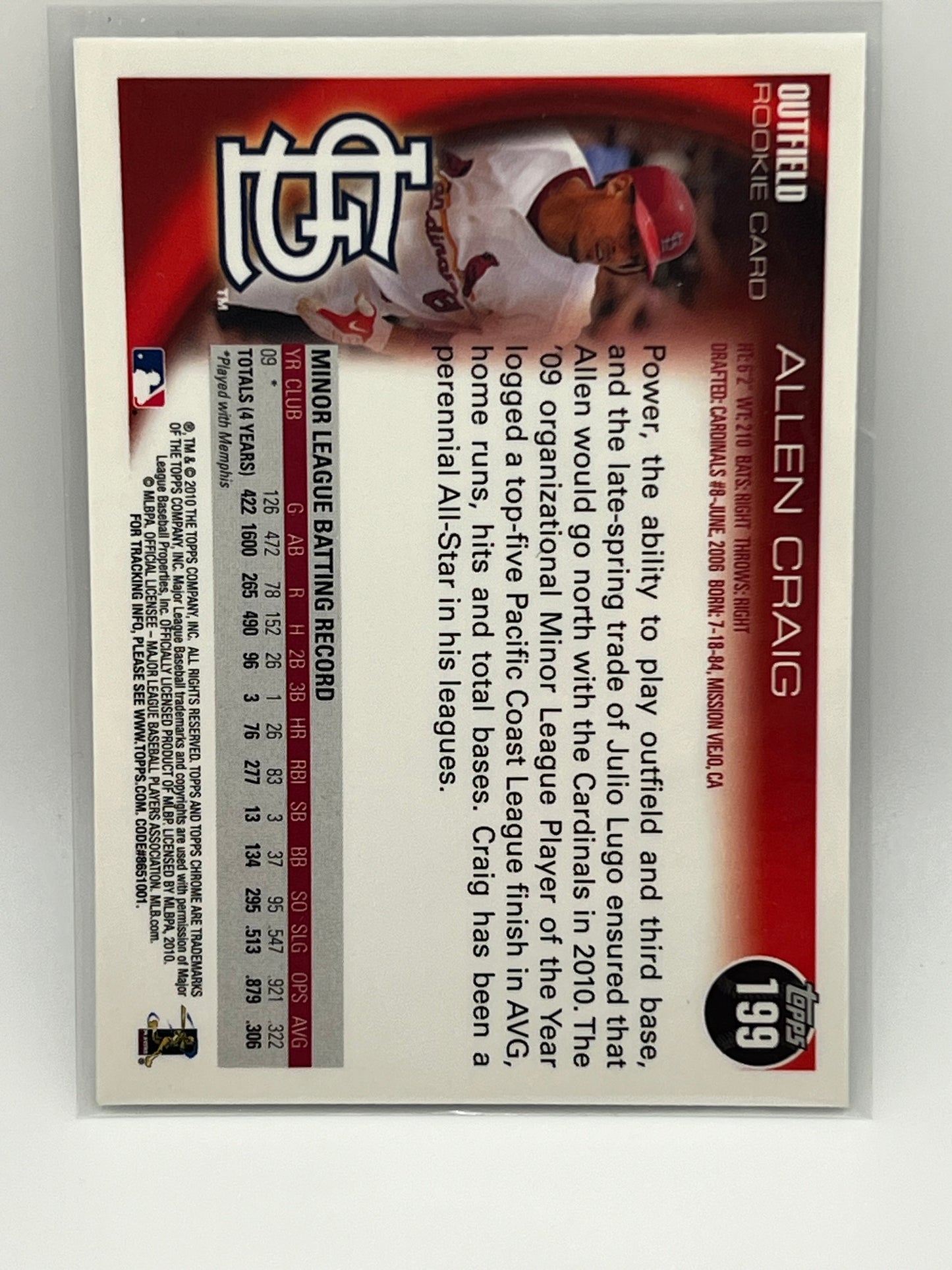 2010 Allen Craig St. Louis Cardinals Rookie