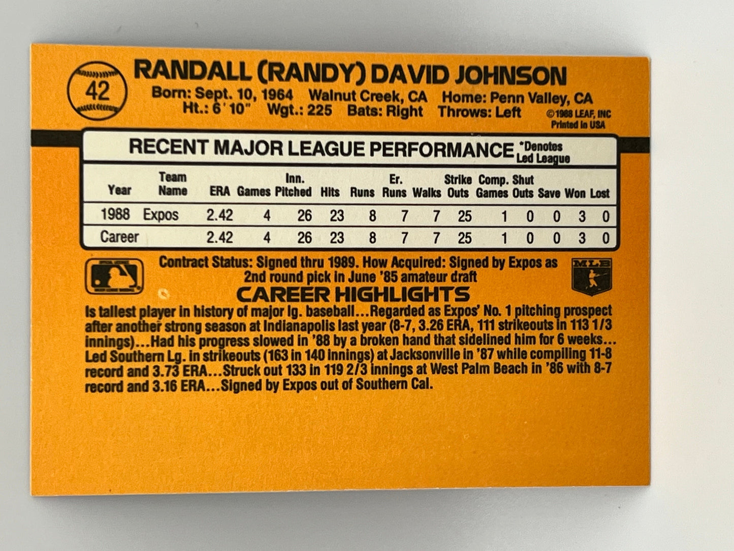 1989 Randy Johnson Rookie Card