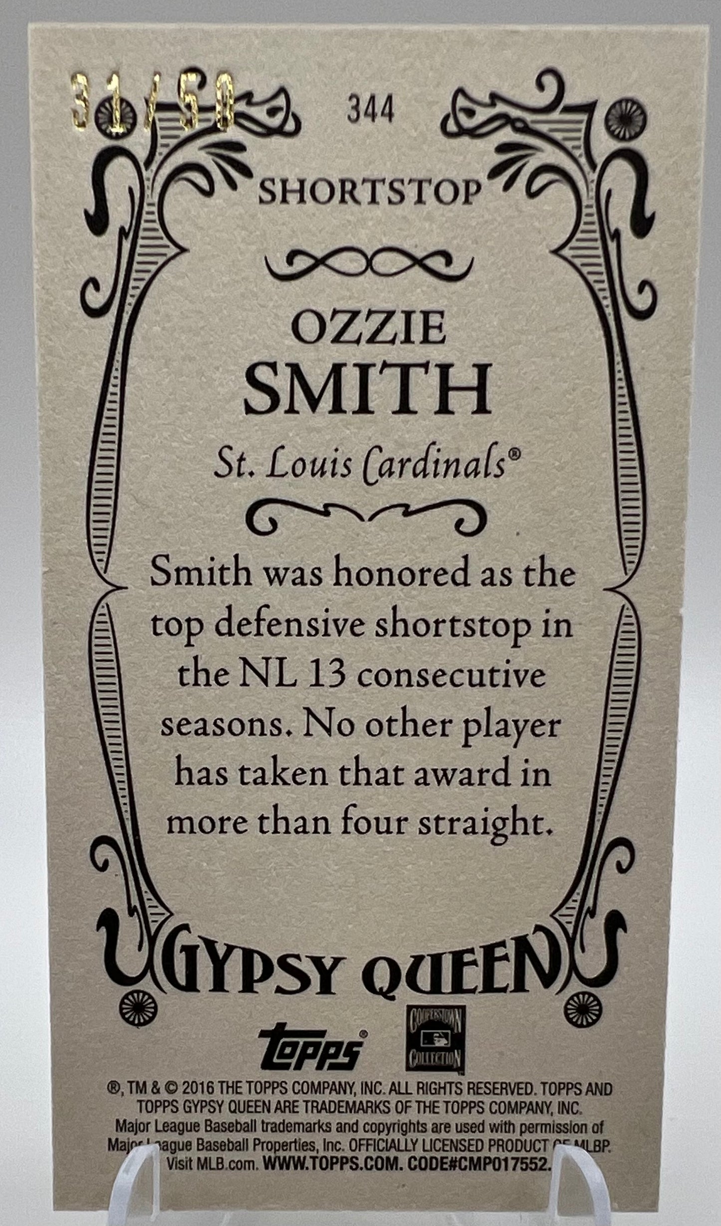 Ozzie Smith Gypsy Queen Mini Card Numbered