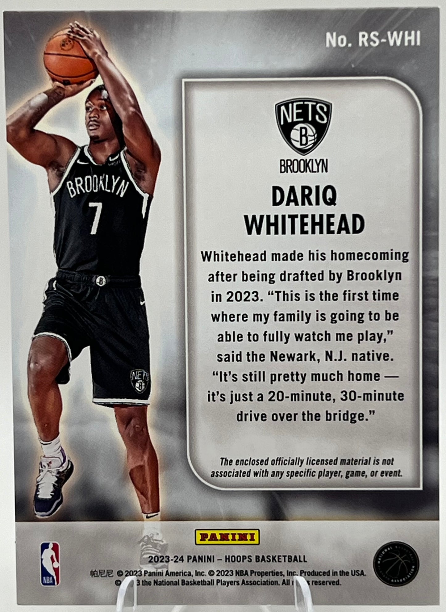 2023-24 Hoops Rise N Shine Memorabilia Dariq Whitehead Basketball Card