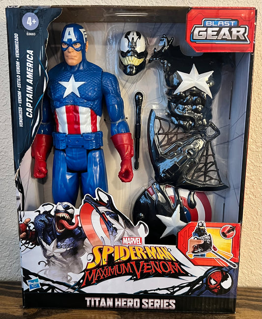 12" Marvel Spider-Man Maximum Venomized Captain America Blast Gear Titan Hero Series Action Figure