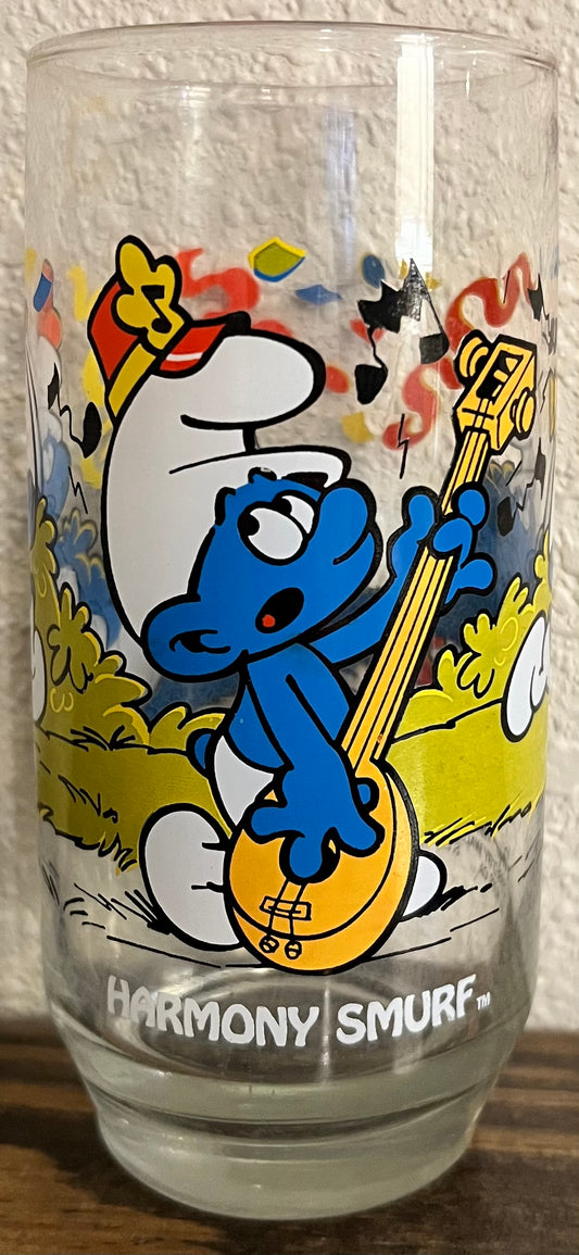 Vintage 1983 Original Peyo Harmony Smurf Glass