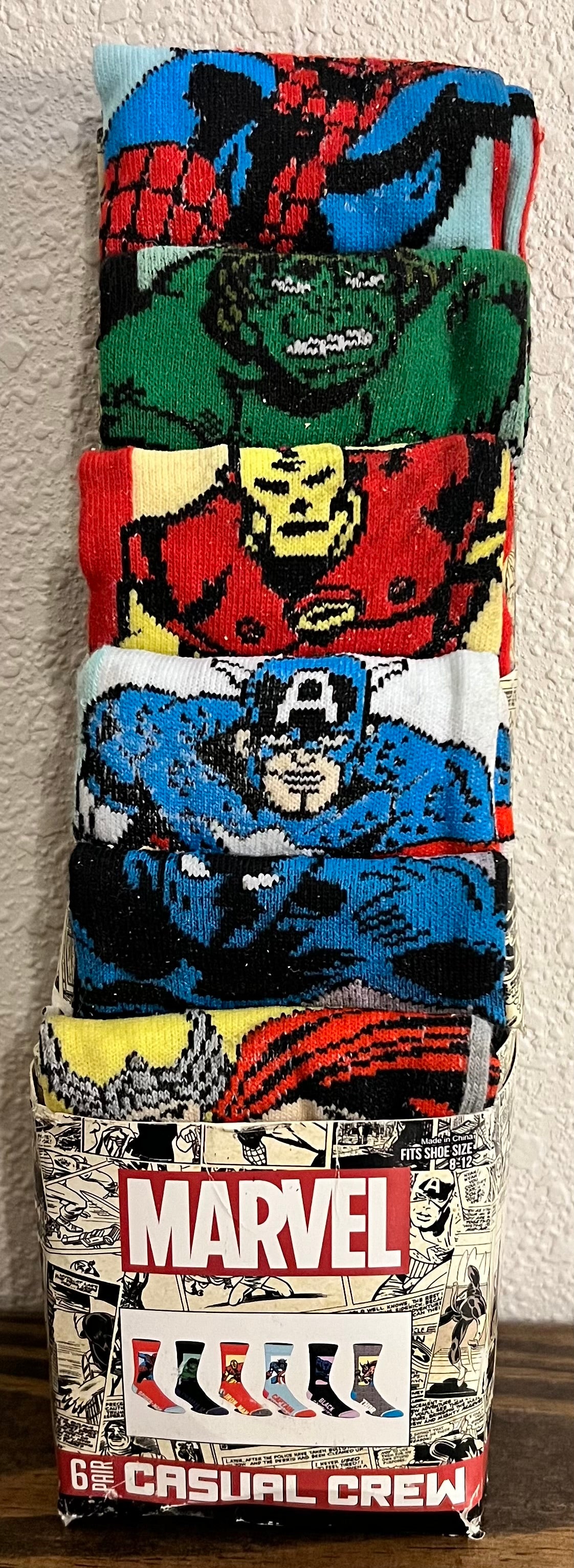 Marvel Comics New 6 pair Crew Socks Size 8-12