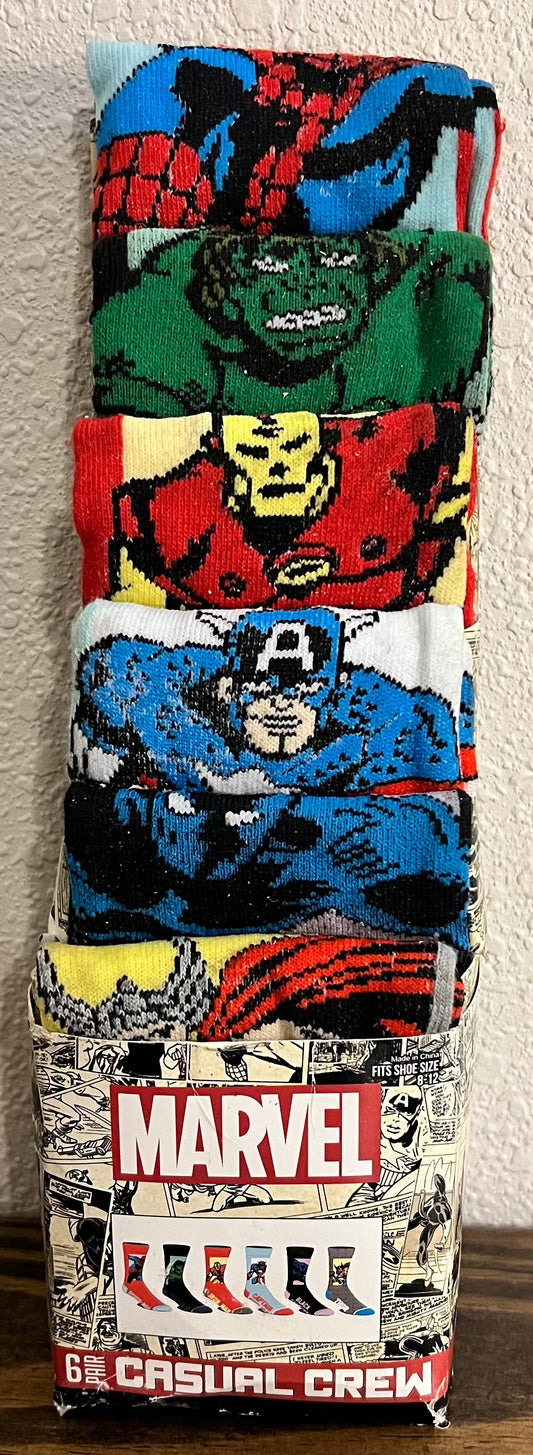 Marvel Comics New 6 pair Crew Socks Size 8-12