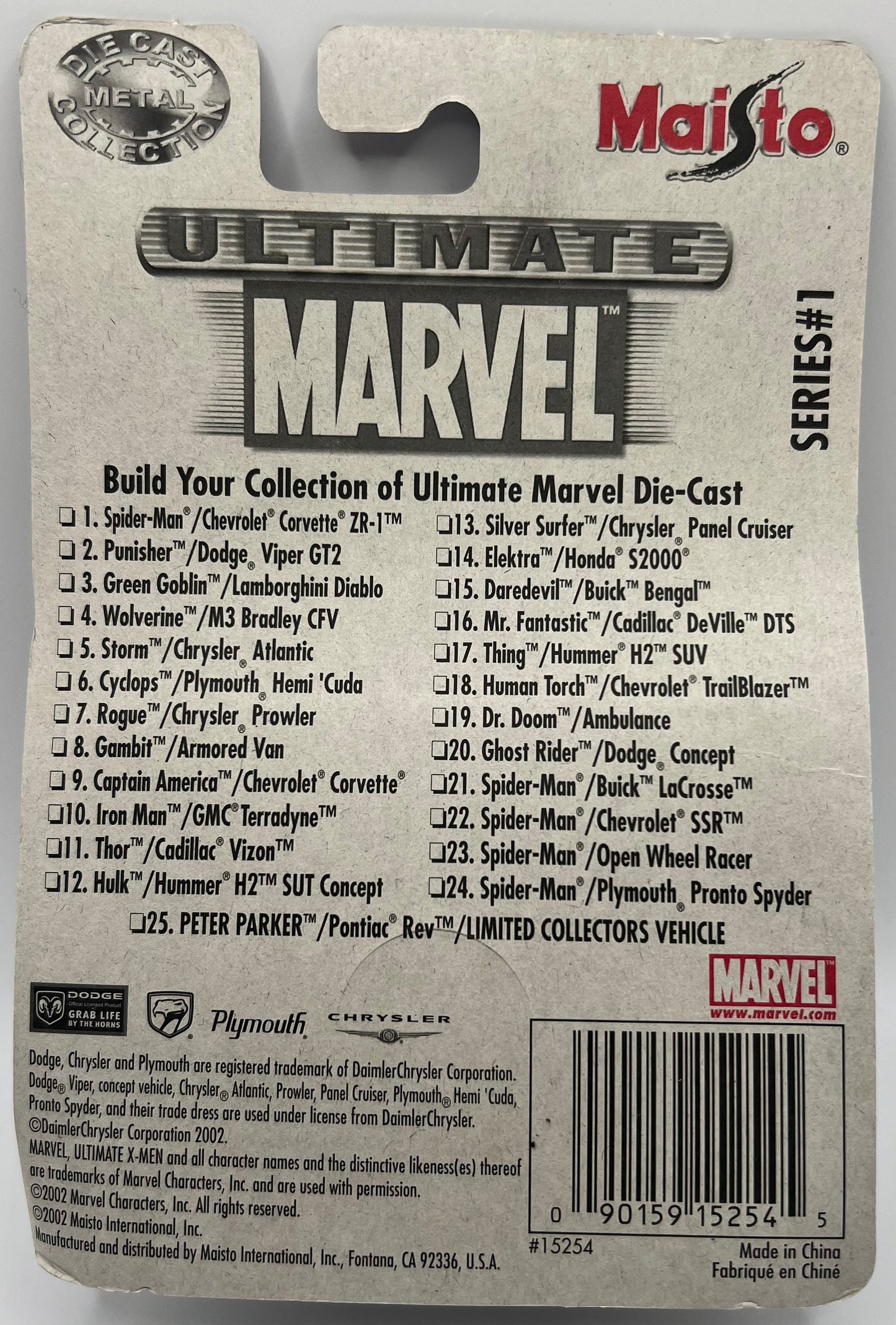 Ultimate Marvel Maisto Spider-Man Plymouth 2002 1:64