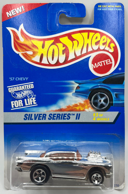 1995 Hot Wheels Silver Series II '57 Chevy Bel Air Hardtop Chrome w/5sp 1:64