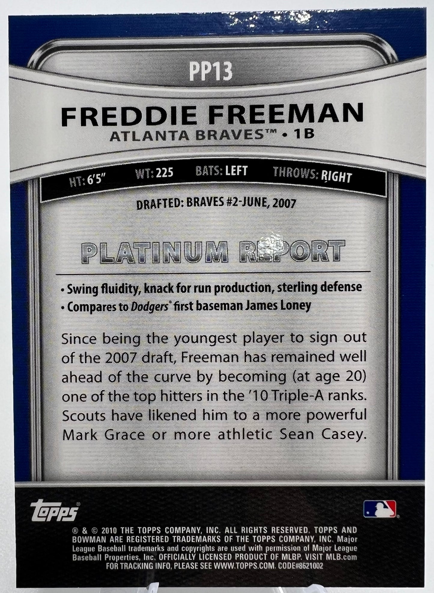 2010 Bowman Platinum Prospects Freddie Freeman Rookie Baseball Card #PP13