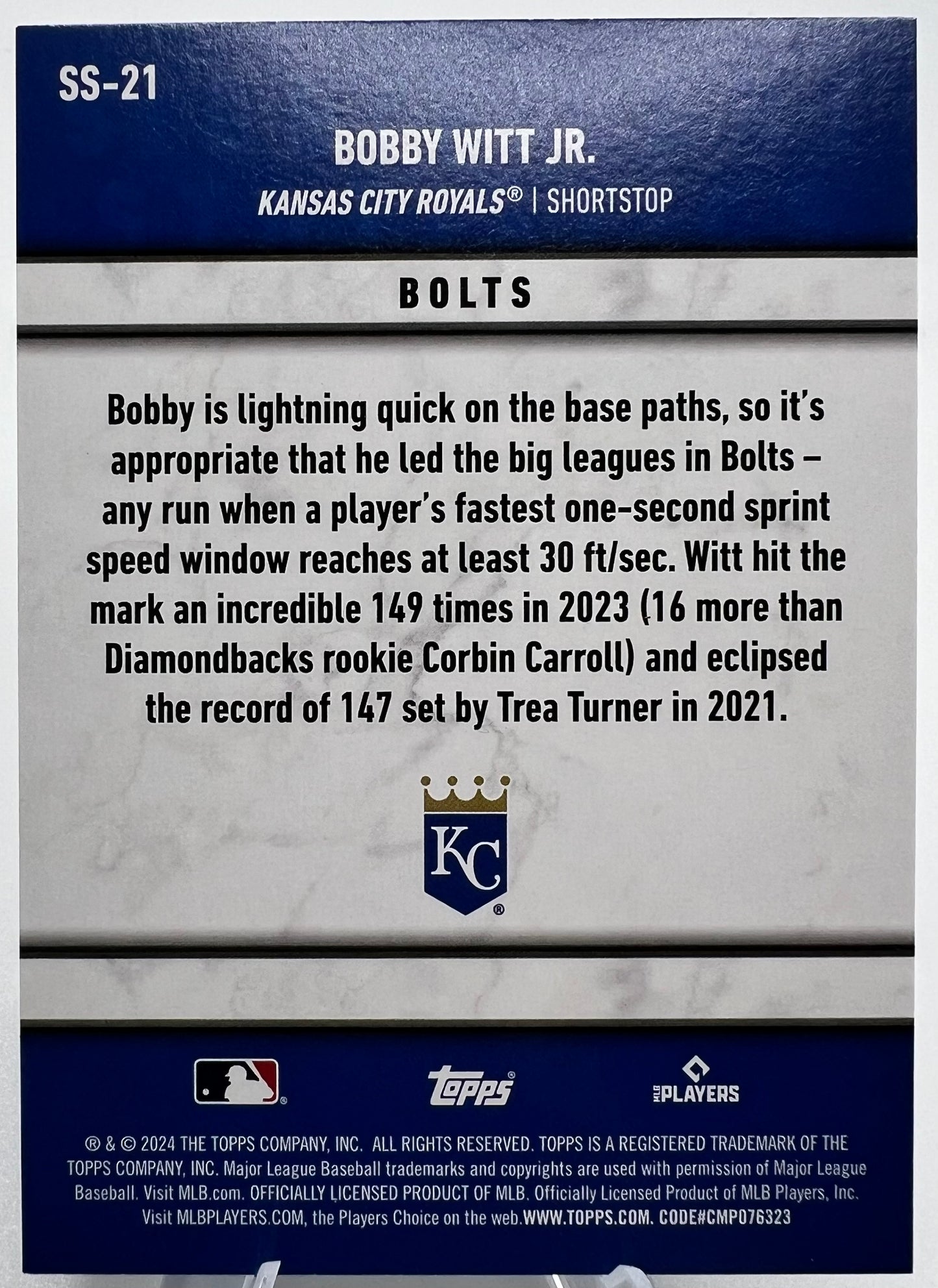 2024 Topps Baseball Significant Statistics #SS21 Bobby Witt Jr.