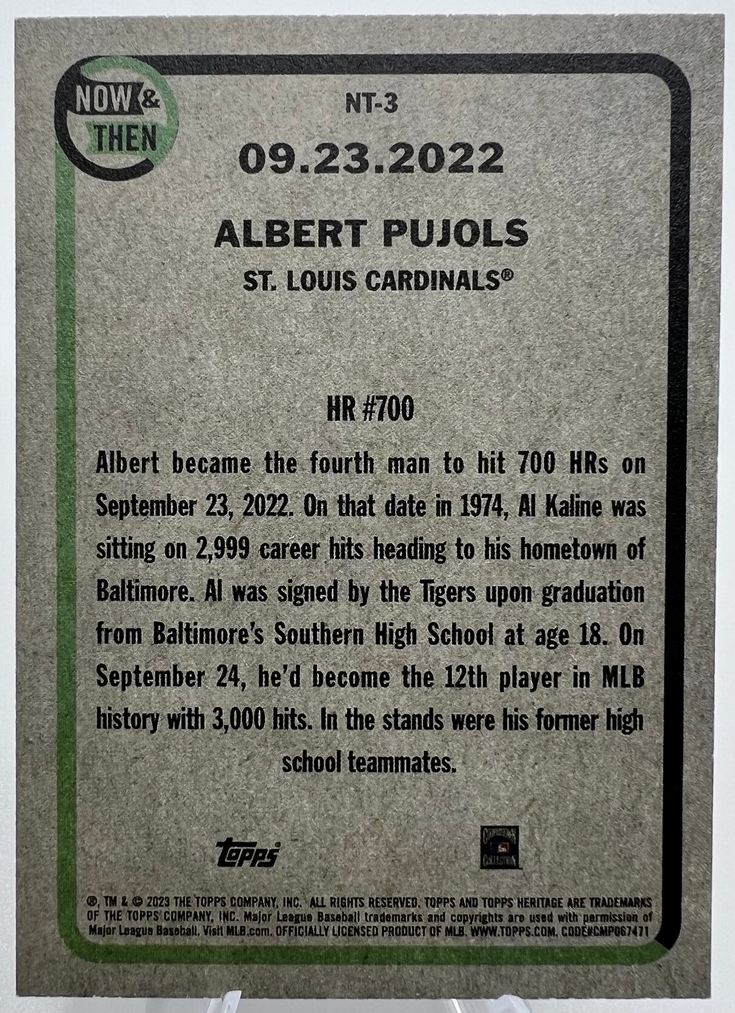 Albert Pujols 2023 Topps Heritage Now & Then HR #700 Cardinals.