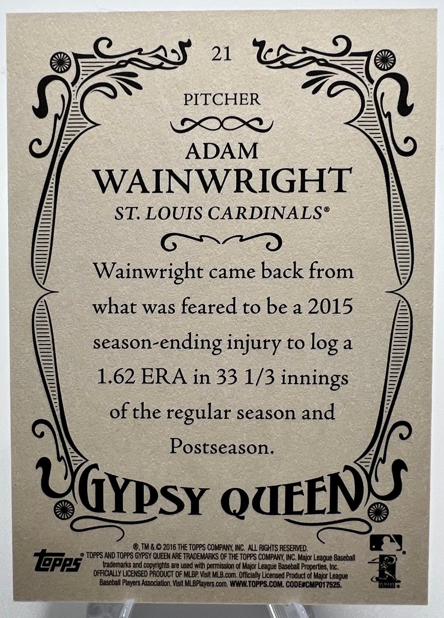2016 Topps Gypsy Queen #21 Adam Wainwright Framed Blue Border
