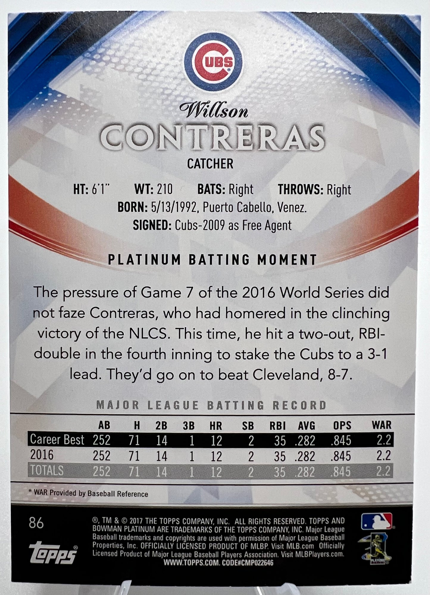 2017 Bowman Platinum Willson Contreras #86 Holo