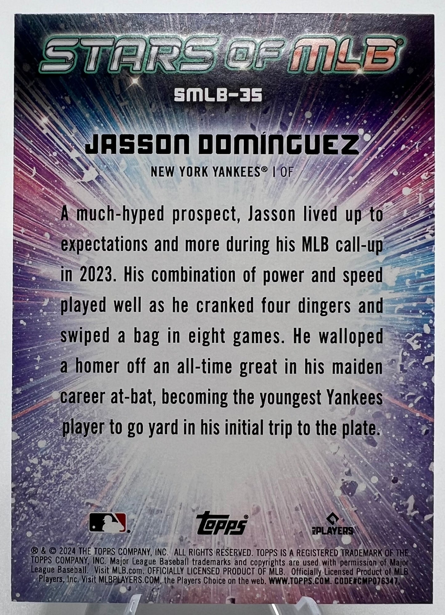 Jasson Dominguez 2024 Topps Stars Of MLB Rookie RC Card #SMLB-35 Series 2