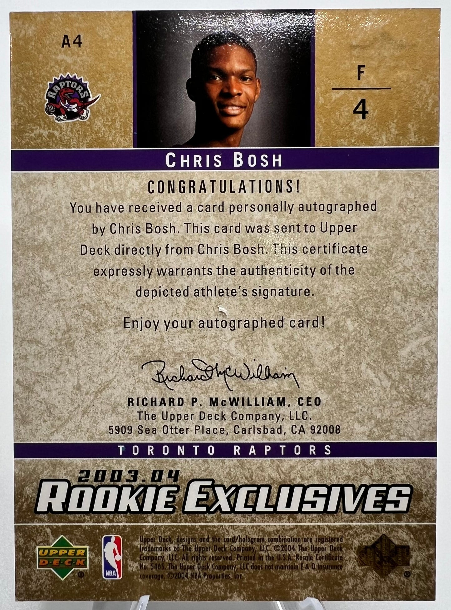 Chris Bosh 2003-04 Upper Deck Rookie Exclusives #A4 Rookie Autograph Card