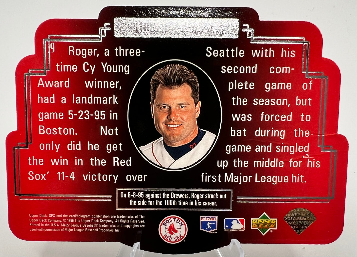1996 Upper Deck SPX Roger Clemens Baseball Card Holo #9