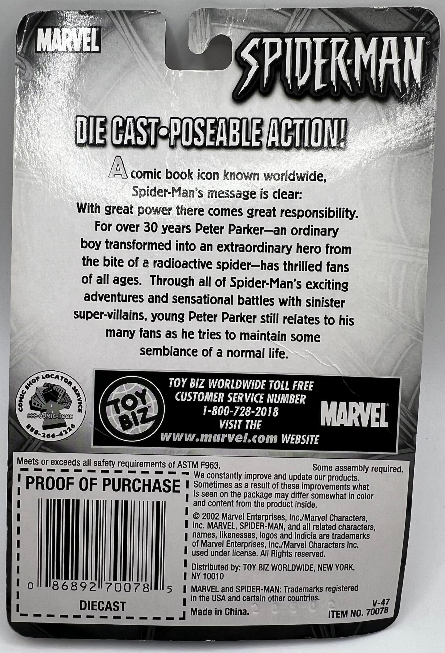 2002 Marvel Spider-Man Die Cast Poseable Action Figure Silver Suit