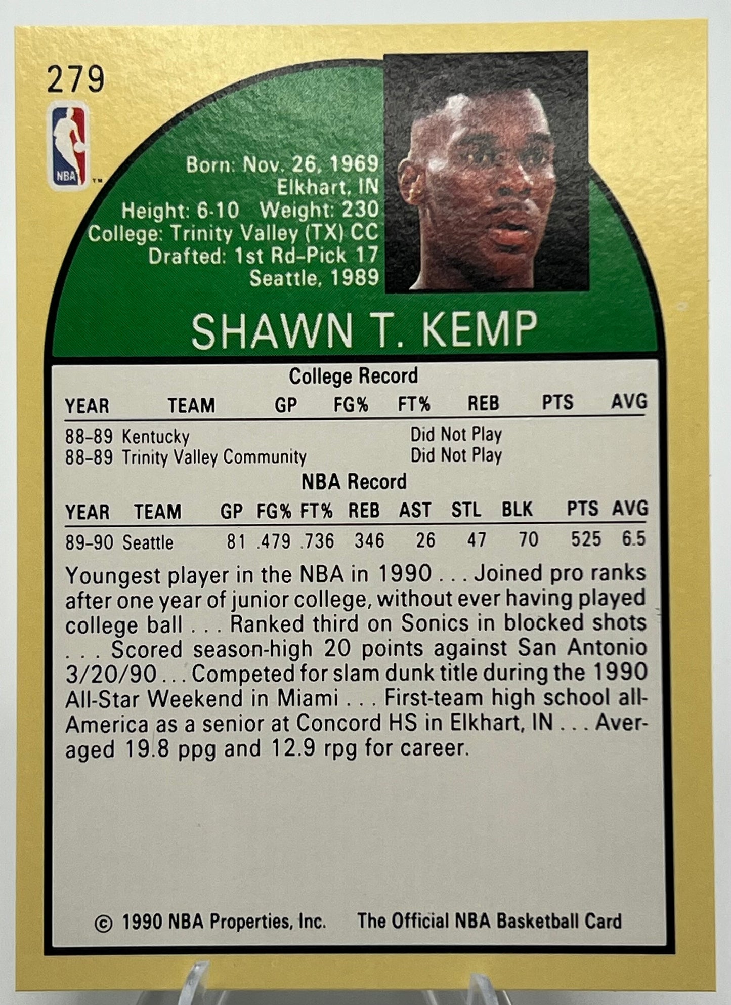 1990-91 NBA Hoops Shawn Kemp Rookie Baseball Card