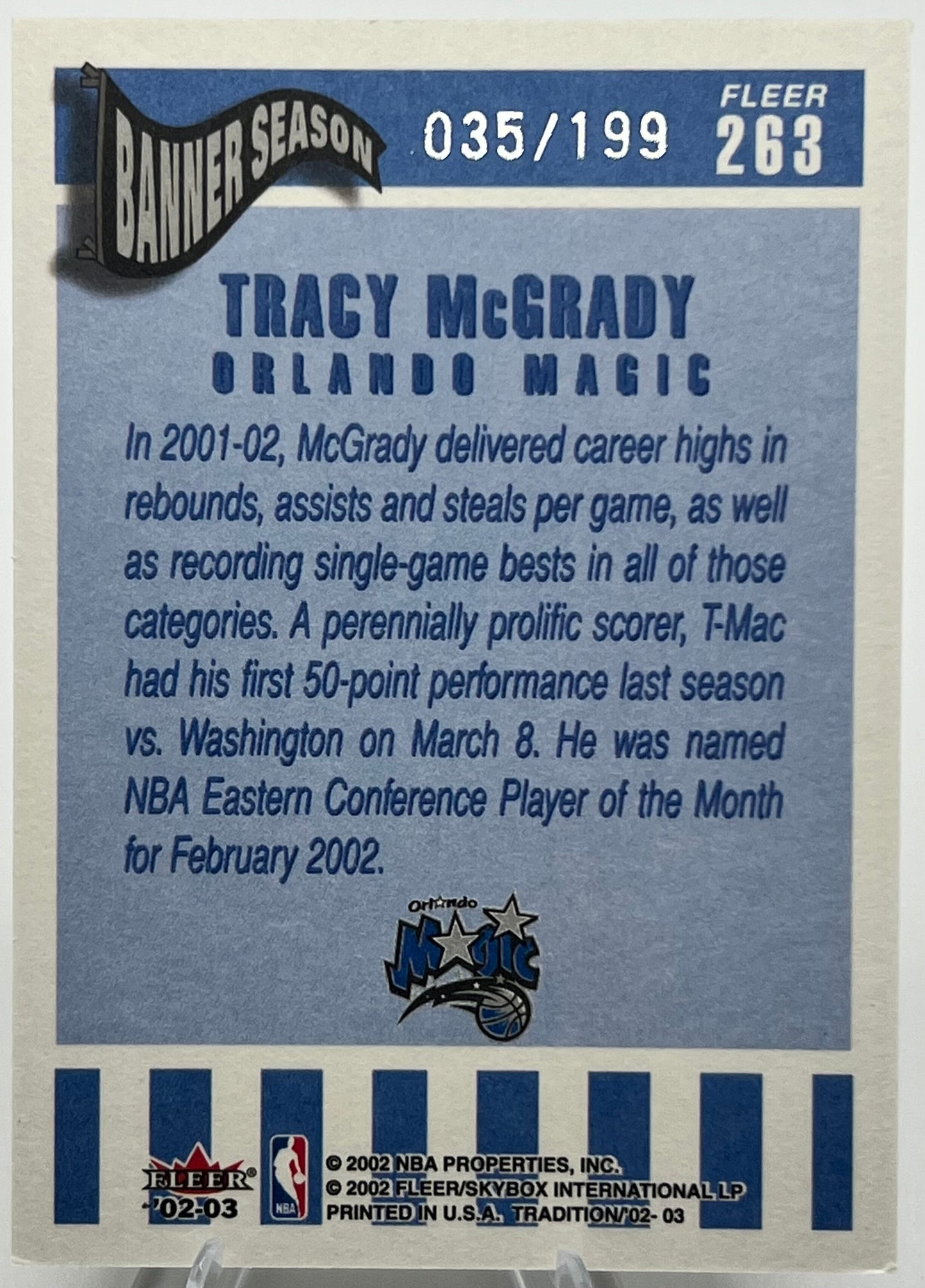 2002-03 Fleer Banner Season Silver Tracy McGrady Basketball Card