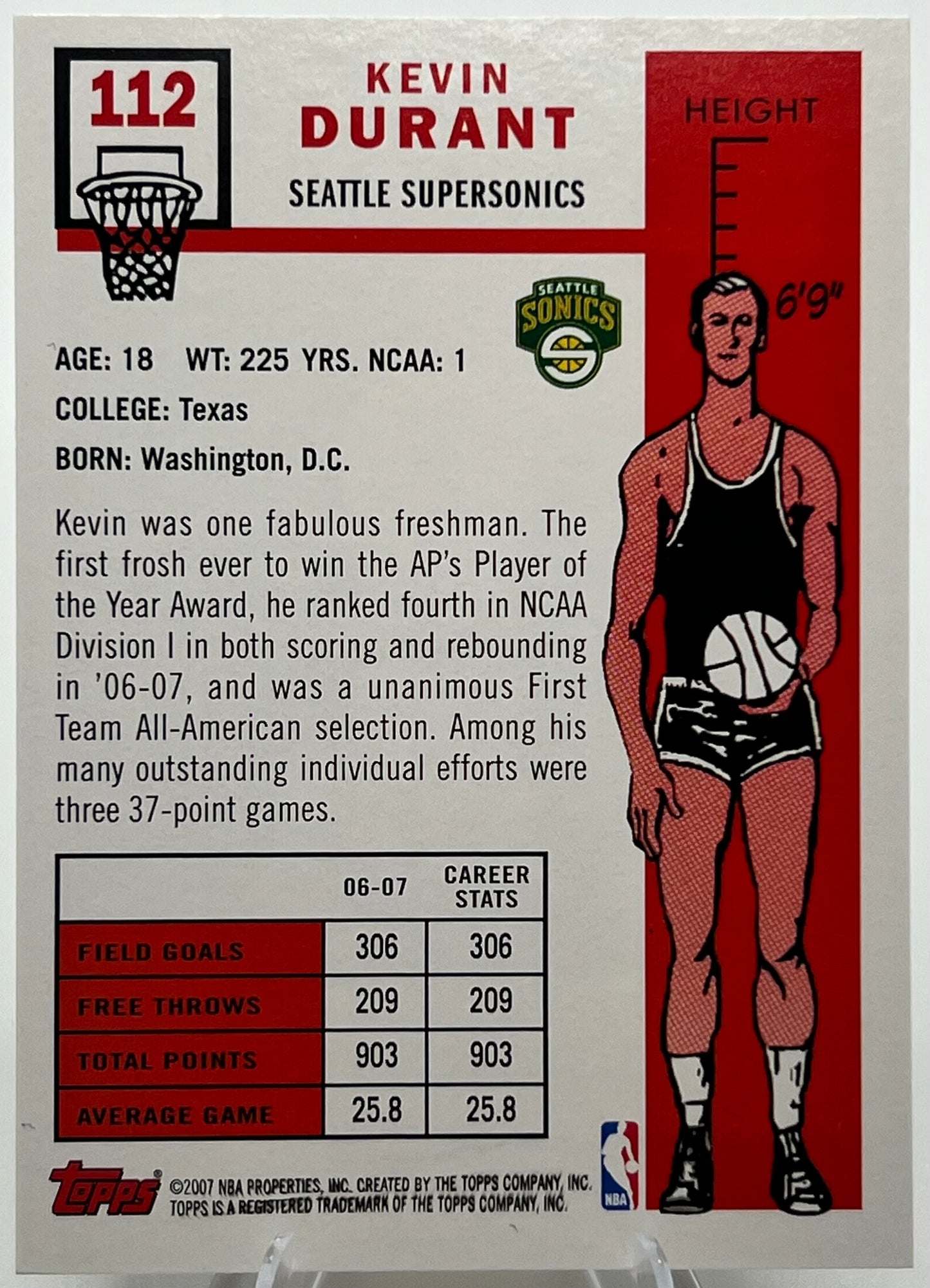 2007-08 Topps 50th Anniversary Kevin Durant 1957 Retro Variant Rookie Basketball Card