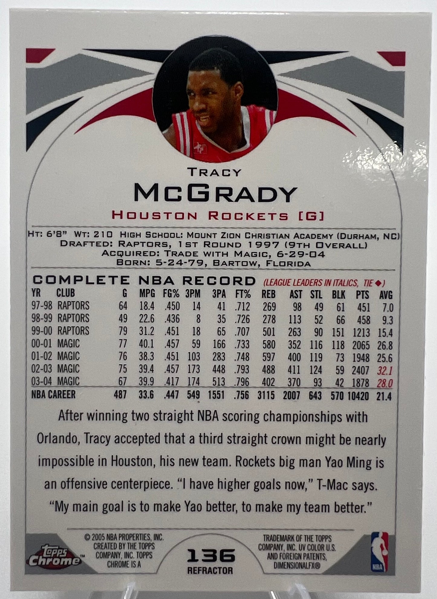 2004-05 Topps Chrome Refractor Tracy McGrady Basketball Card