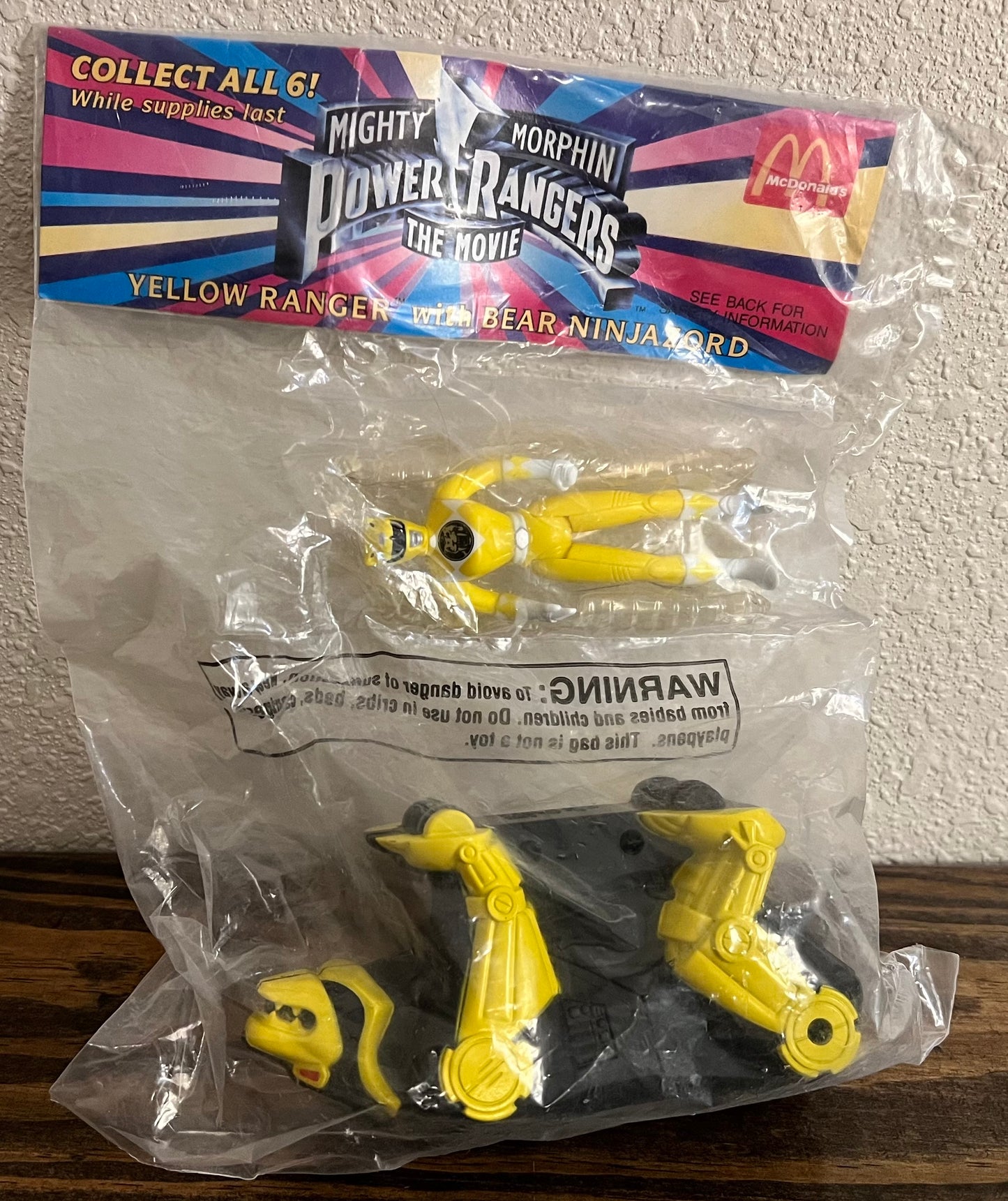 Vintage 1995 Mcdonald's Power Rangers Yellow Ranger Action Figure W/Bear Ninjazord