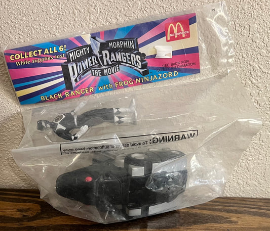 Vintage 1995 Mcdonald's Power Rangers Black Ranger Action Figure W/Frog Ninjazord