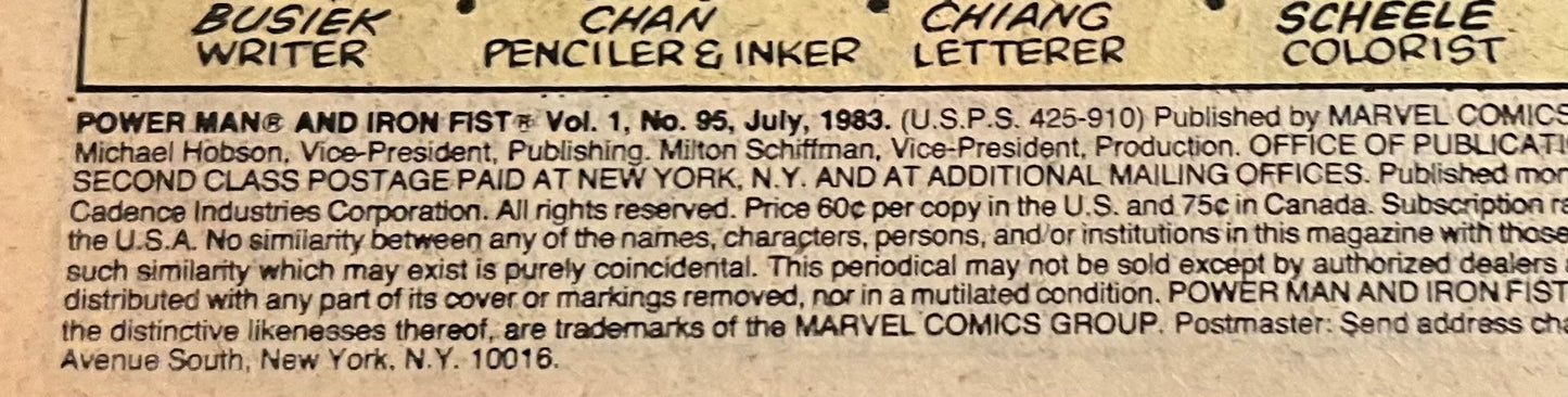 Power Man $ Iron Fist #95 Newsstand Variant 1983