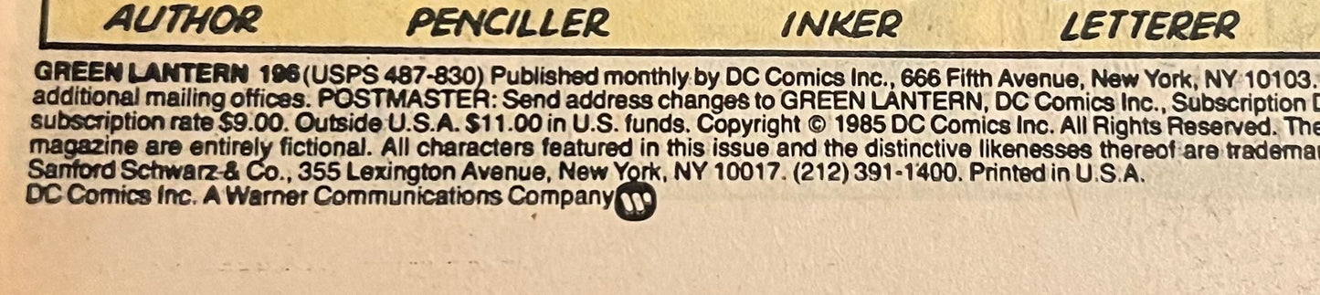 Green Lantern #196 Newsstand Variant Guy Gardner Cover 1986