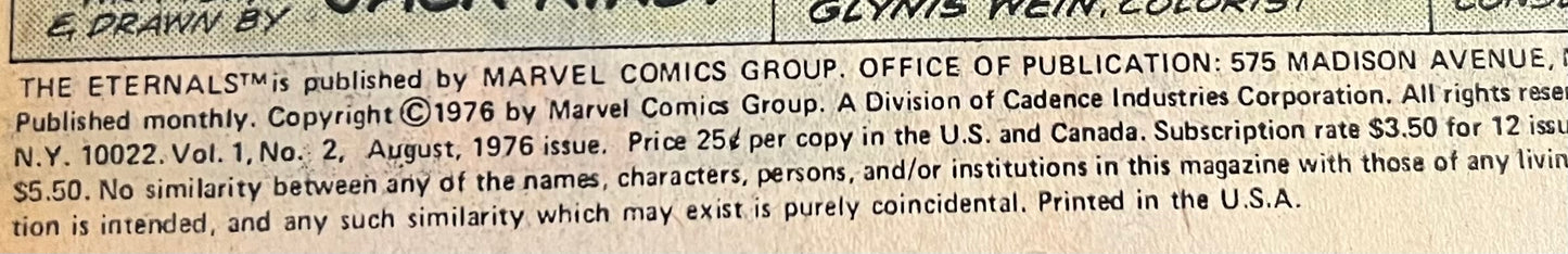 The Eternals #2 When Gods Walk The Earth 1976