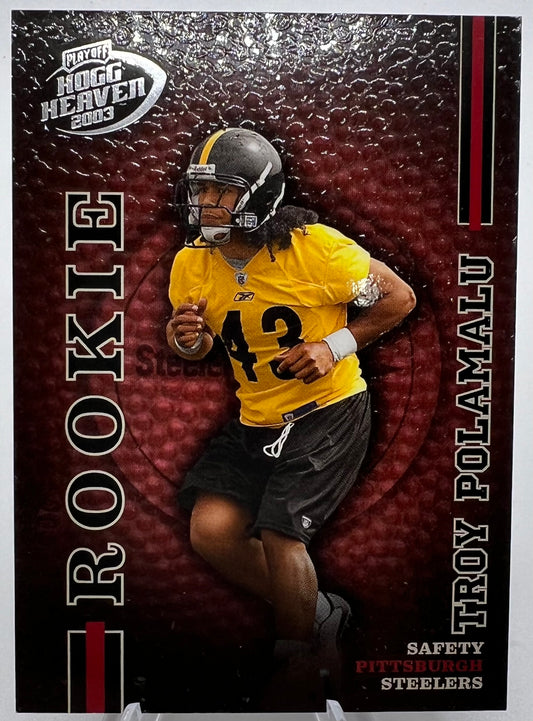 2003 Playoff Hogg Heaven Troy Polamalu Rookie Football Card 917/1000 Pittsburgh Steelers