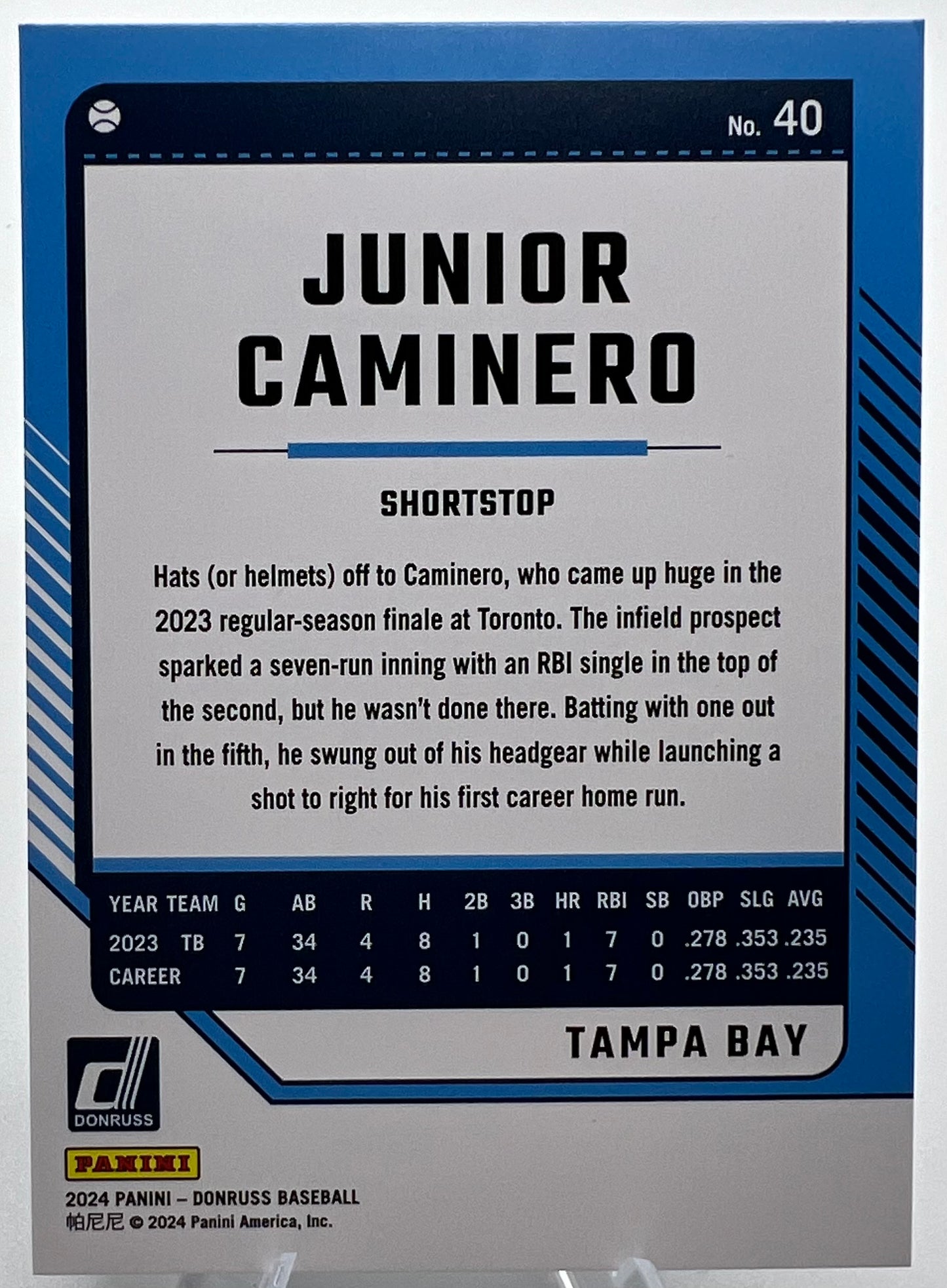 2024 Donruss Junior Caminero Rookie Baseball Card