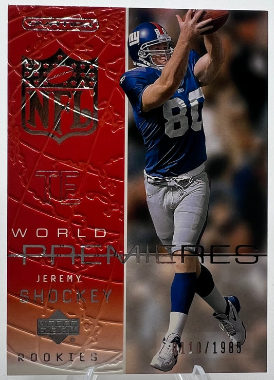 2002 Upper Deck Ovation World Premieres Jeremy Shockey Rookie Football Card #110/1985