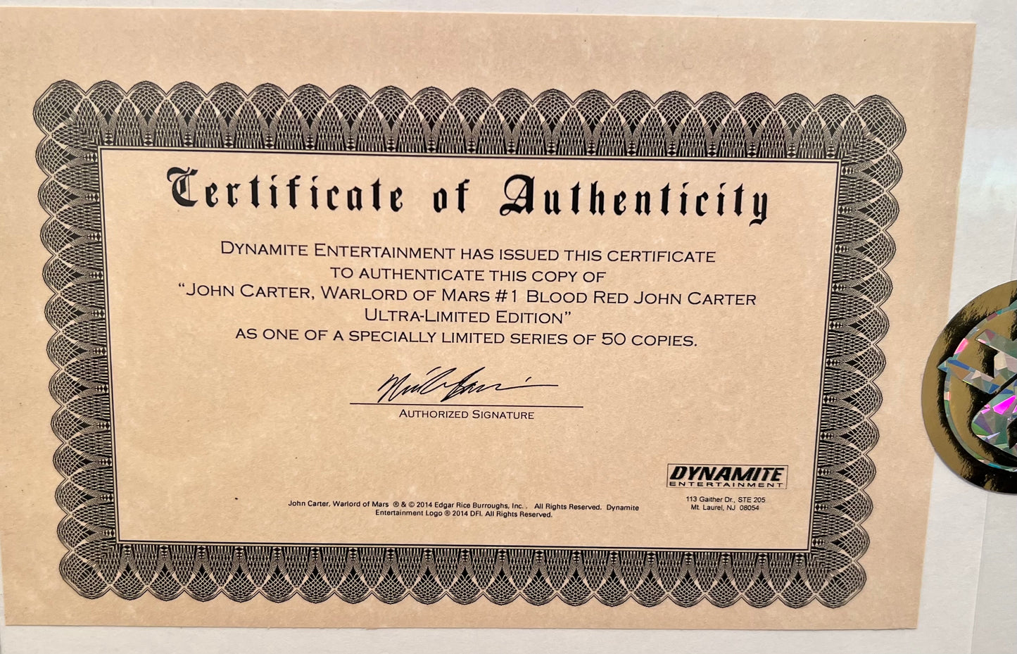 John Carter Warlord of Mars #1 Blood Red Ultra Limited Edition w/COA from DF