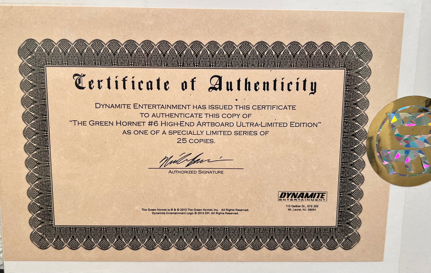 The Green Hornet #6 High End Artboard Ultra Limited Edition w/COA from DF