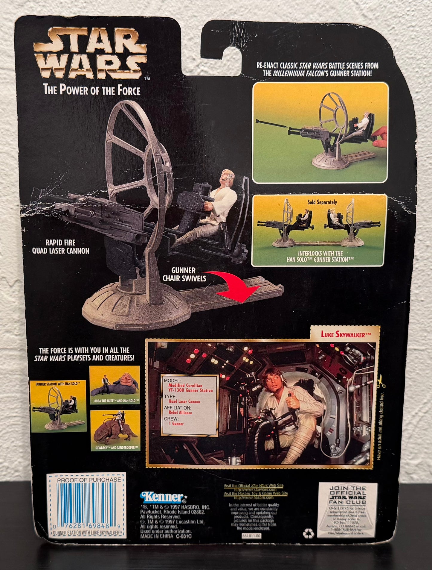 Vintage 1997 Star Wars Power of the Force Gunner Station Millennium Falcon with Luke Skywalker