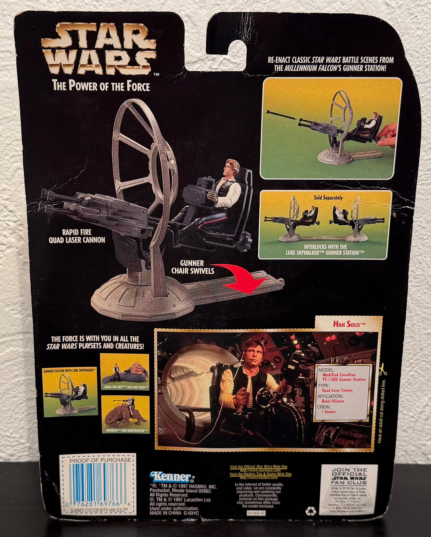 Vintage 1997 Star Wars Power of the Force Gunner Station Millennium Falcon with Han Solo