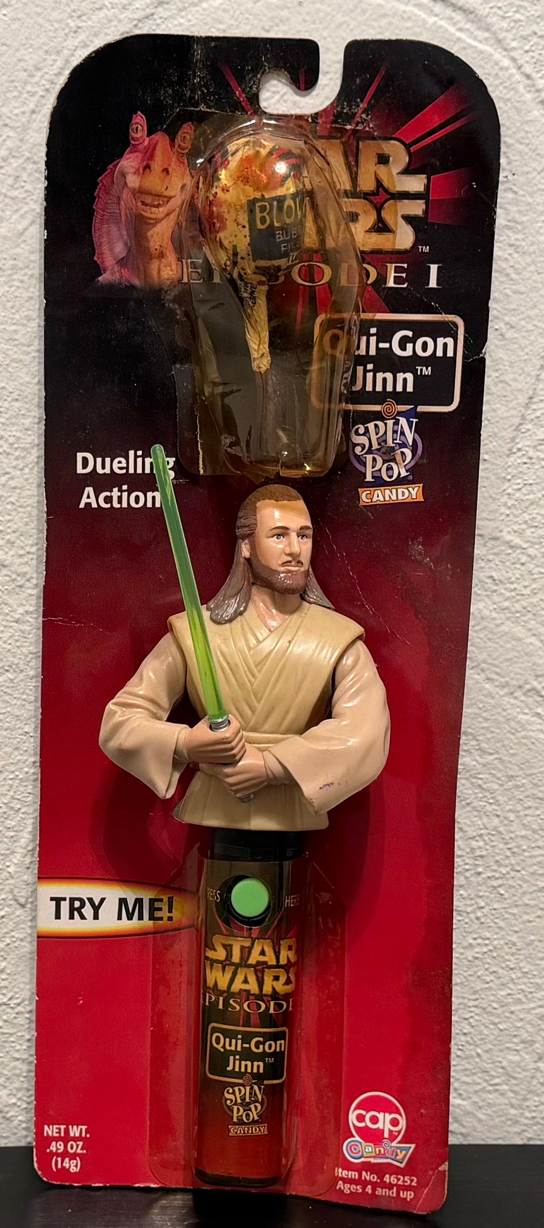 Vintage 1999 Star Wars Episode 1 Qui Gon Jinn Spin Blow Pop