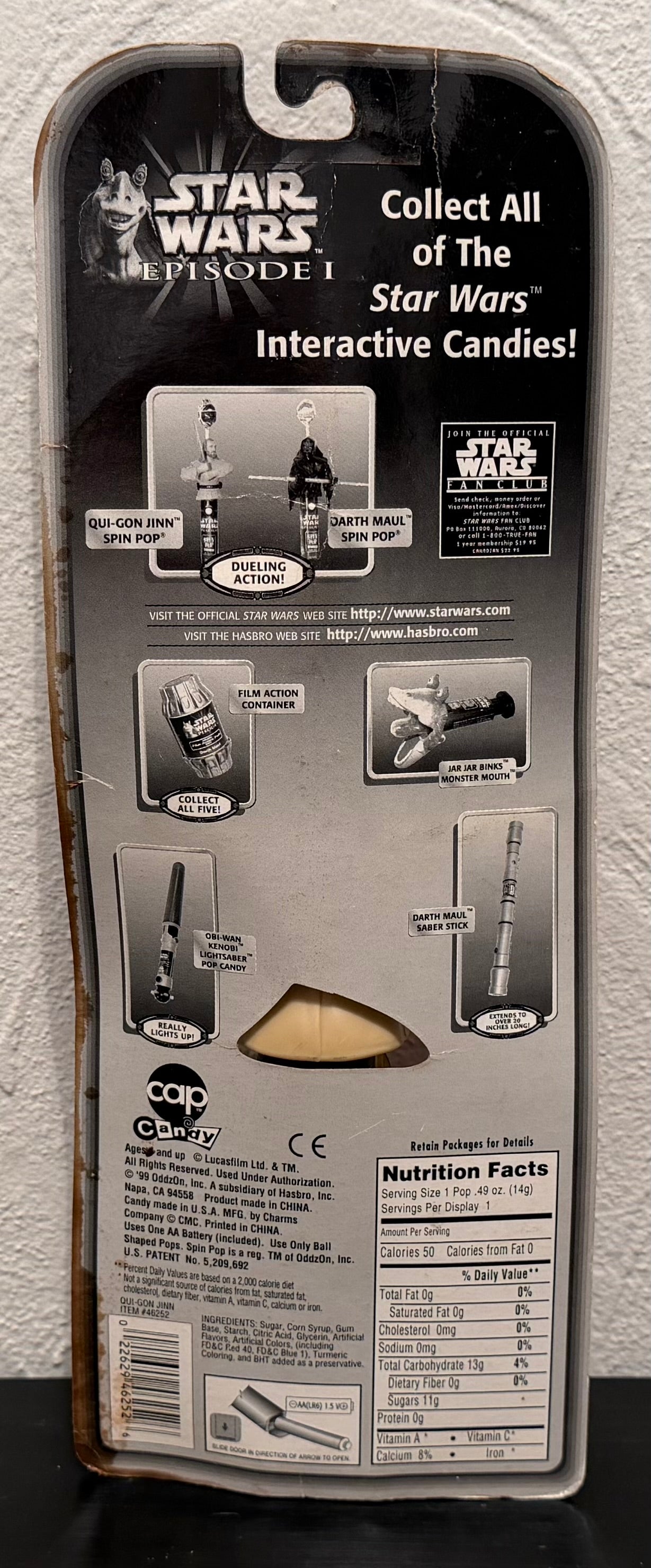 Vintage 1999 Star Wars Episode 1 Qui Gon Jinn Spin Blow Pop