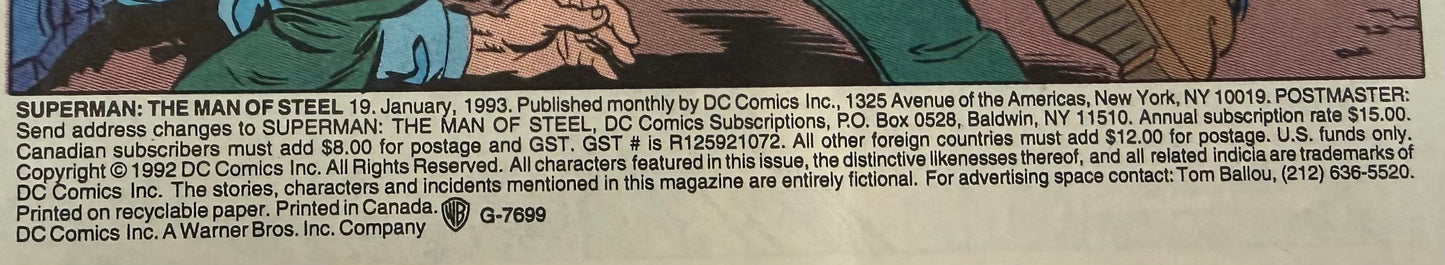 Superman The Man of Steel #19 "DOOMSDAY"