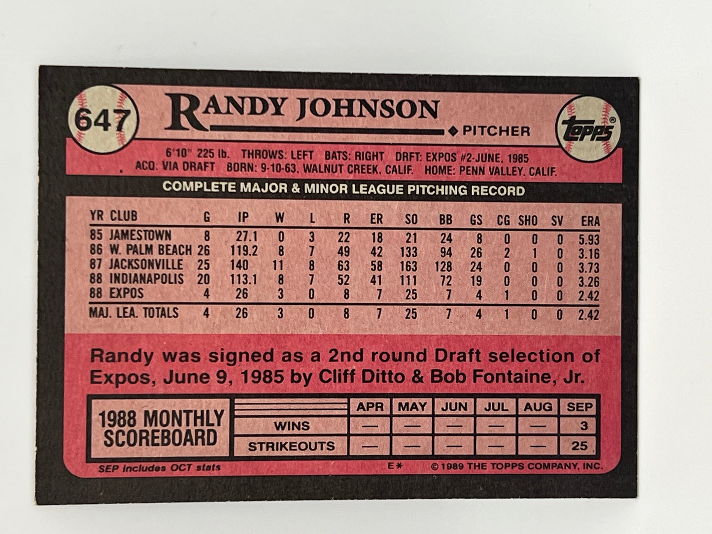 1989 Randy Johnson Rookie Card